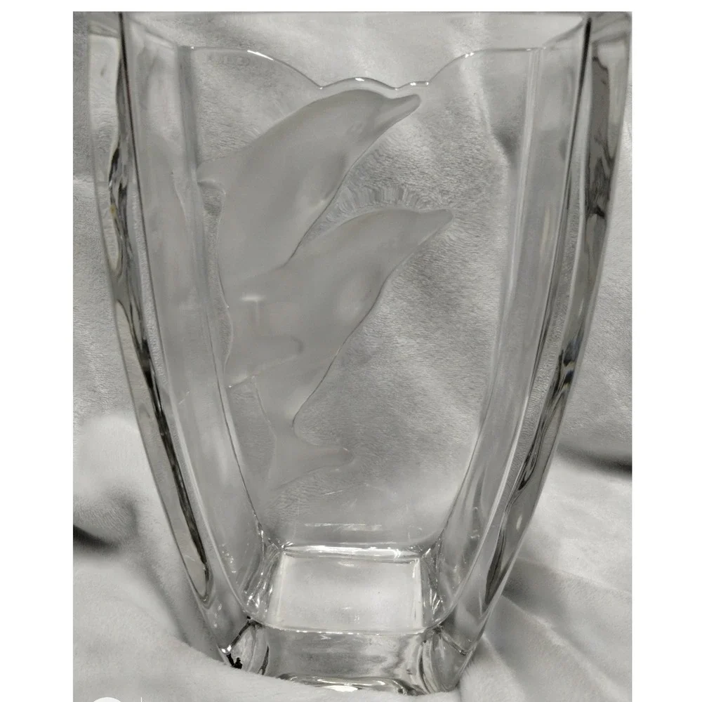 Dolphin Crystal Vase Large Heavy‎ Glass Coastal Nautical Decor Beach House